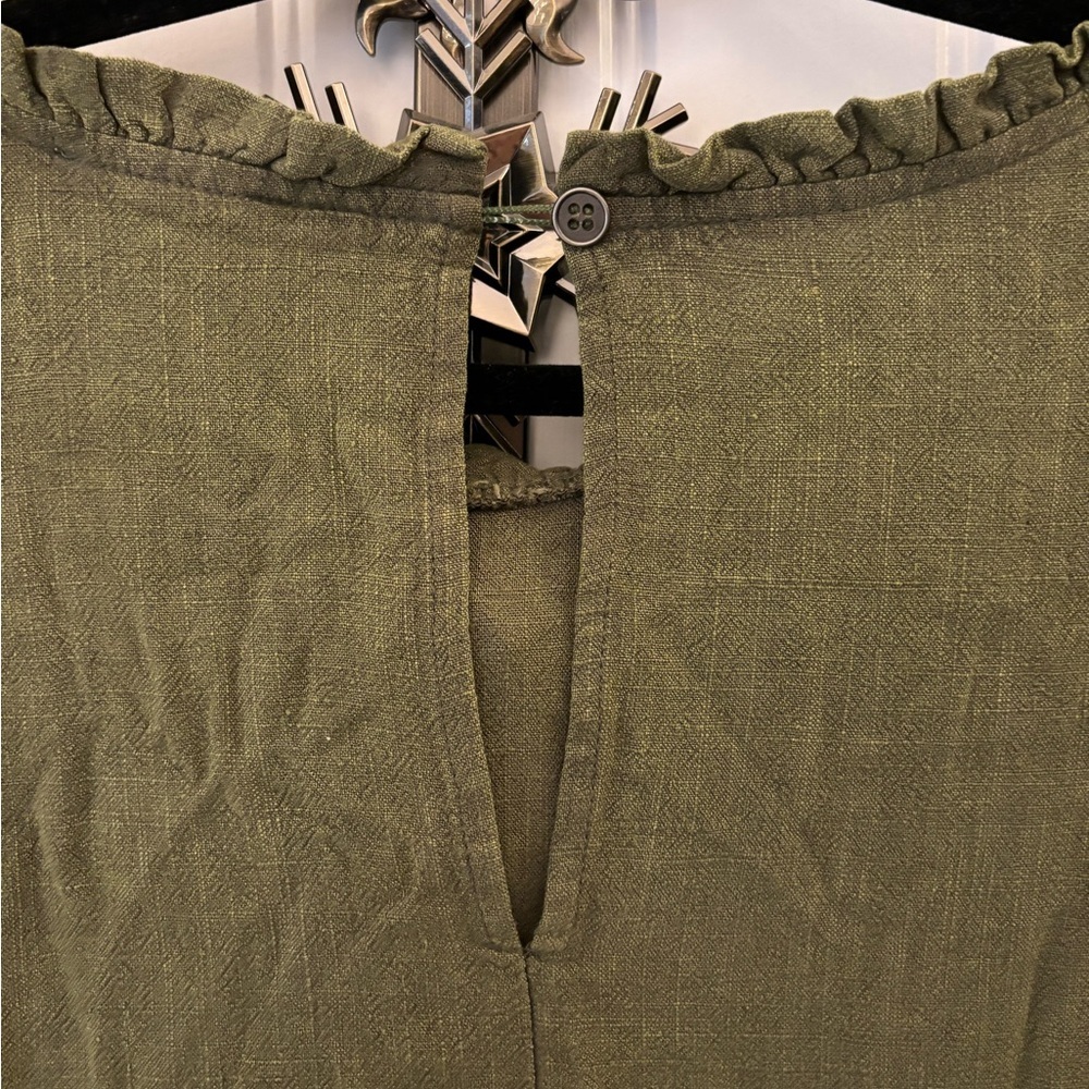 Heyson Size 1XL Green Washed Gauze Ruffled High Neck Long Sleeve Dress - Picture 12 of 13